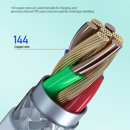 Cable de datos de alta tenacidad, antienrollamiento, salida estable, 12 V, 6 A, 1 metro, cable de datos USB/Tipo C para Xiaomi, Huawei, OPPO y Android