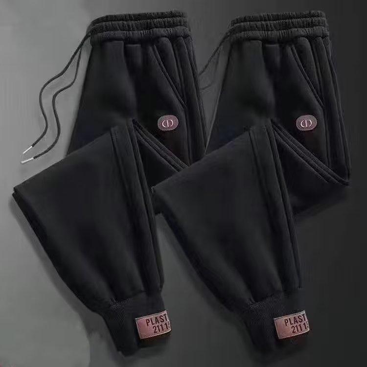 Herrenhose mit mittlerer Taille, dicke, warme Fleece-Freizeithose, trendige Harun-Hose, lockere Passform, Winter- und Herbsthose