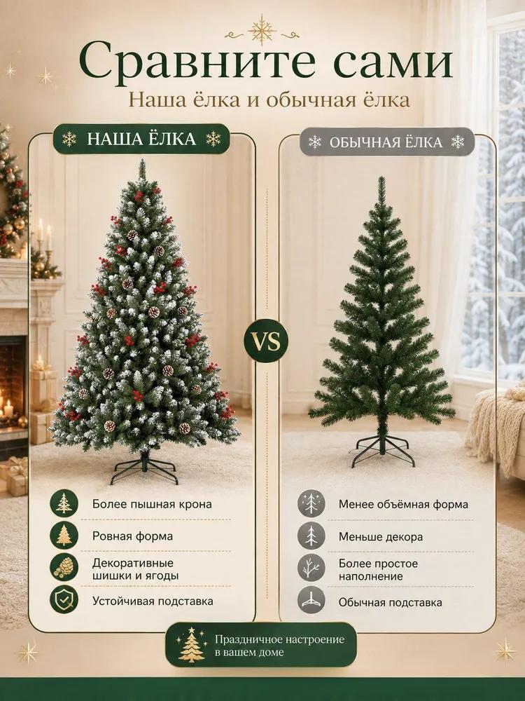 Snow-Flocked Christmas Tree with Pine Cones & Red Berries – Artificial Xmas Tree in Multiple Sizes (120cm–240cm)