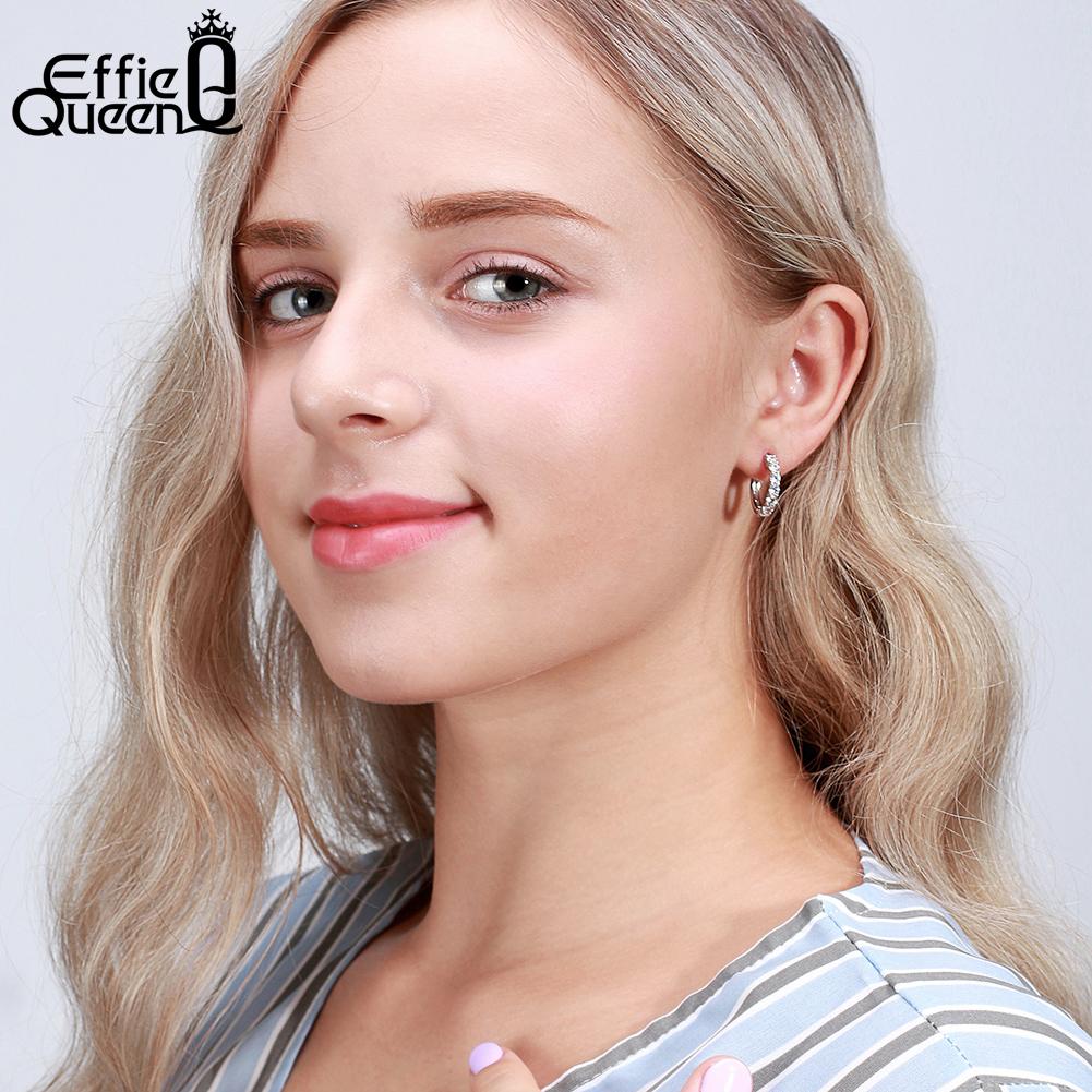 Effie Queen Funkelnde Zirkonia Creolen 925 Sterling Silber Klassisch Glänzende Runde Labor Diamant Feiner Schmuck SE82