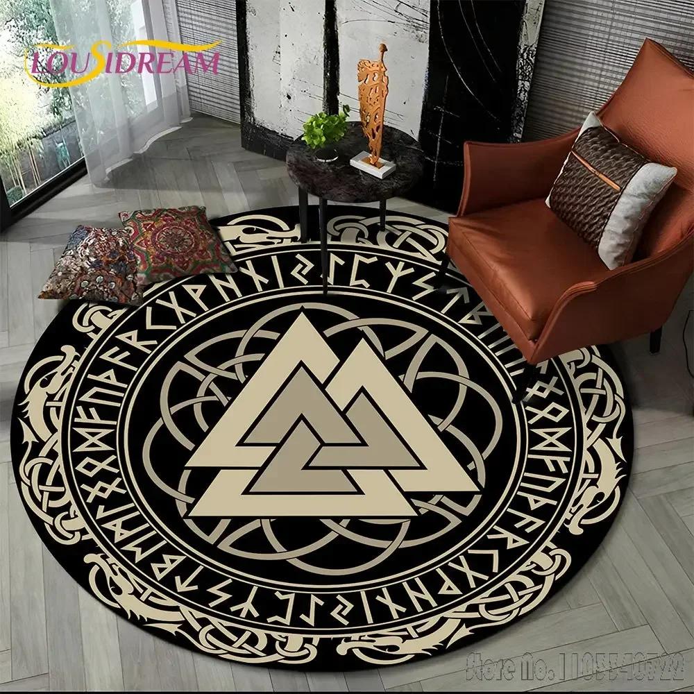 Viking Valknut Yggdrasil Tree of Life Rug Round Carpet 80cm Chair Non-slip Floor Mat Crawling For Kids Living Room Decor