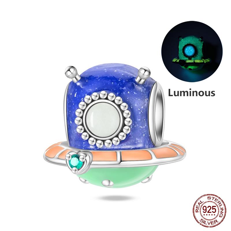 Copper Metal Trendy Fashion Glowing Spaceship Astronaut Bunny Planet Charm Bead Components Bead Components Compatible With Brand Authentic Original