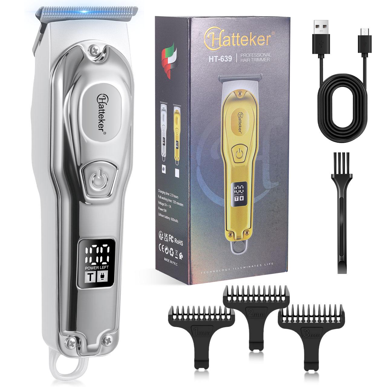 

Hatteker Парикмахерский триммер - Лезвие из нержавеющей стали с нулевым зазором, 2-скоростным турбо-режимом и светодиодным дисплеем серебряный