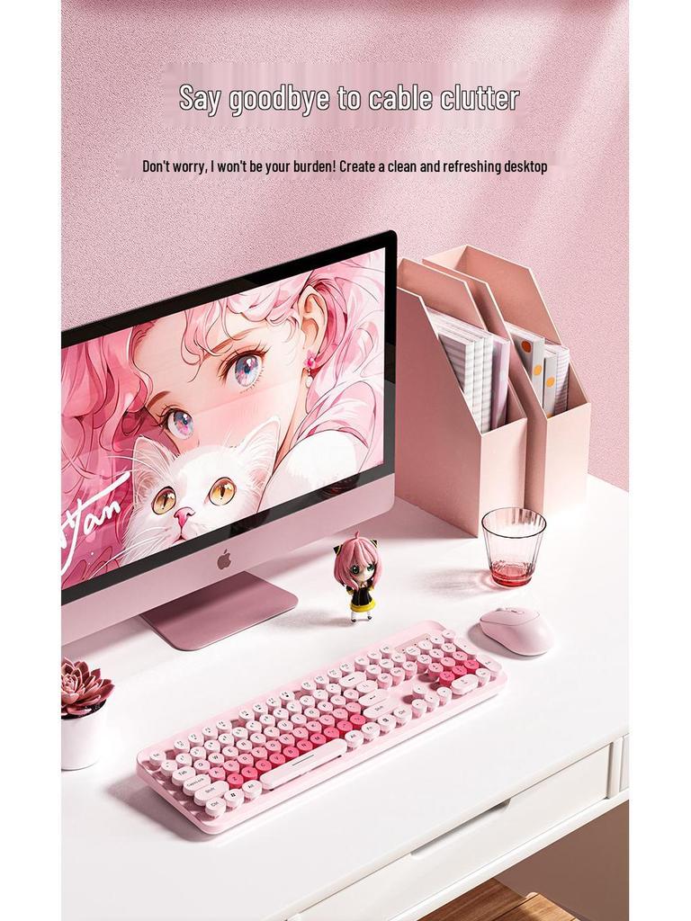 K73 Punk Retro Wireless Keyboard & Mouse Set - Colorful, Quiet, Round Keys for Girls' Office