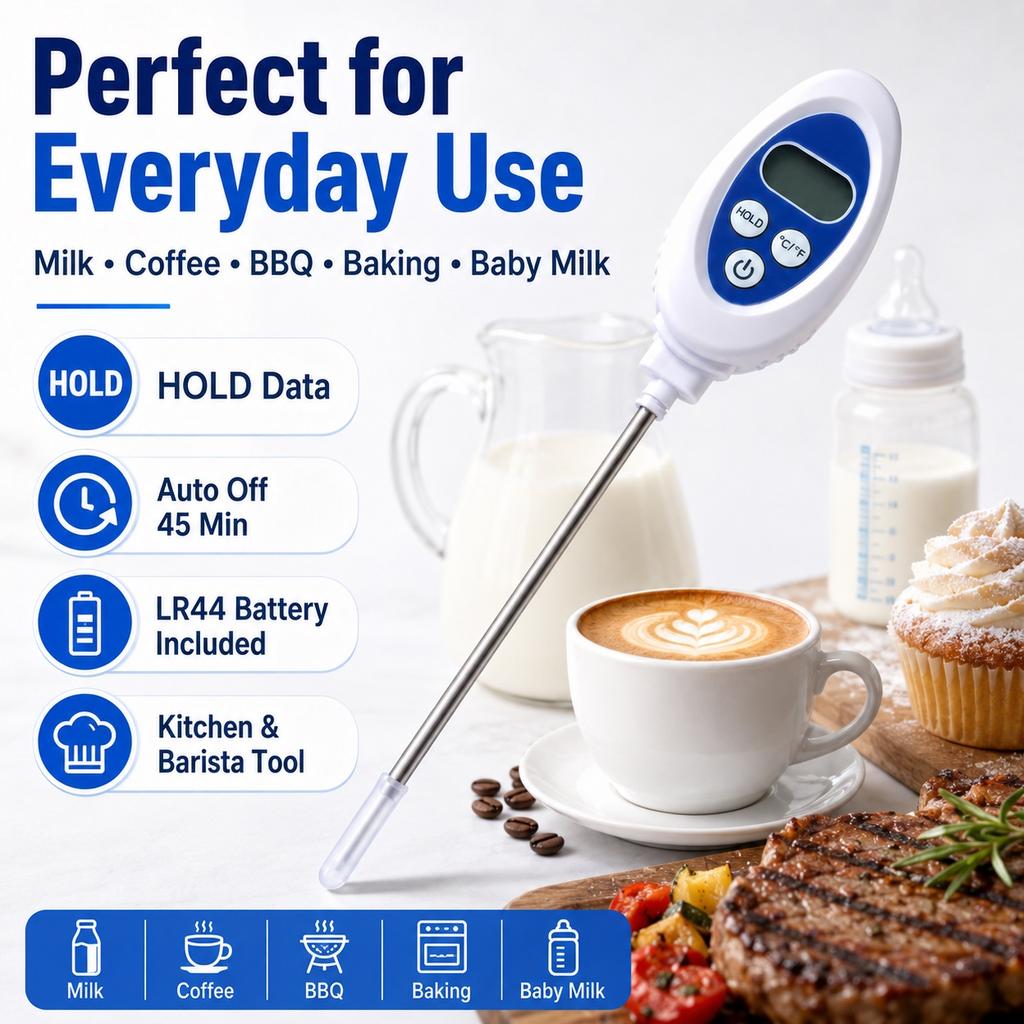 Digital Milk Coffee Thermometer Waterproof Food Probe Thermometer Instant Read Cooking BBQ Kitchen Temperature Meter for Milk 4