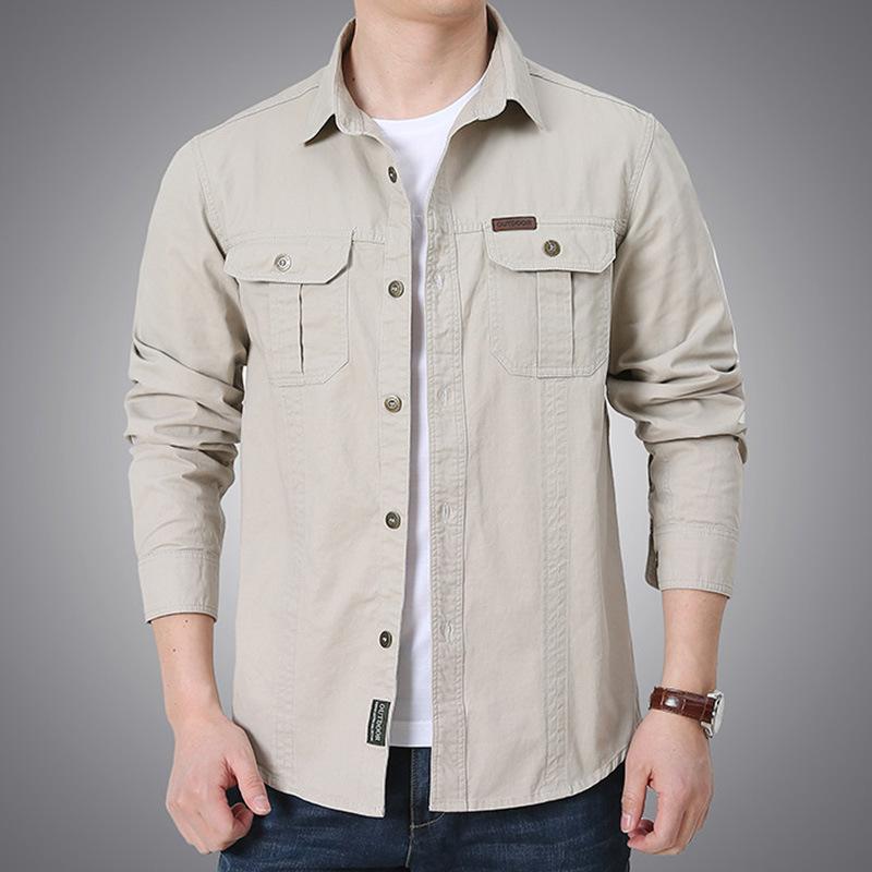 Nouvelle Chemise à Manches Longues de Printemps pour Homme Ample Grande Taille Décontractée Couleur Unie Coton Âge Moyen