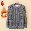 Elderly Women's Warm Fleece-Lined Knitted Cardigan