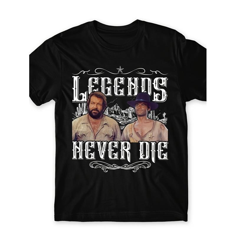 Herren Bud und Terence Anime T-Shirt - Legends Never Die Grafik-T-Shirt mit Bud & Terence Ästhetik, Rundhals Freizeit-Shirt, Leichter Stretchstoff