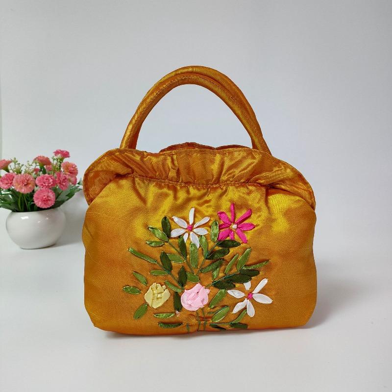 Zipper women's bag handmade ribbon embroidered bag mother shopping bag handbag bag wedding bag