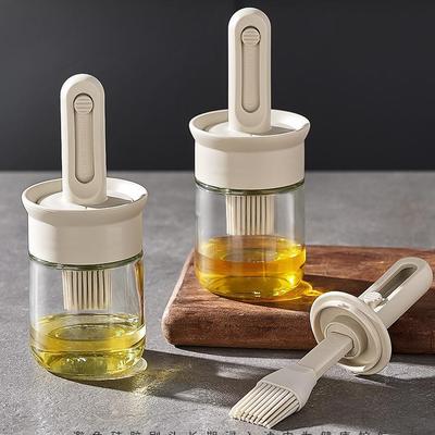Indragbar oljeflaska med inbyggd silikonborste, högtemperaturbeständig, livsmedelsklassat glas för kök & grill