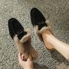 Fashion 2025 Winter Sheep Suede Women Shoes Rabbit Hair Mules Shoes for Women Round Toe Slippers Chunky Heel Cover Toe Slippers Shoes
