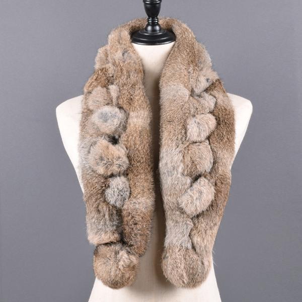 Women Winter Rabbit Fur Scarf 100% Natural Rabbit Fur Fashion warm And Soft Neckerchief Wholesale Pompoml Fur Scarves Headbands