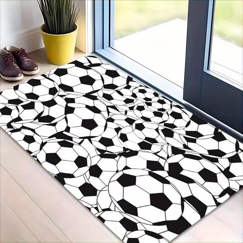 Flannel Printed Soccer Ball Rug Black White Pattern Sports Theme Decor Soft Floor Mat For Kids Room Bedroom And Game Play Area
