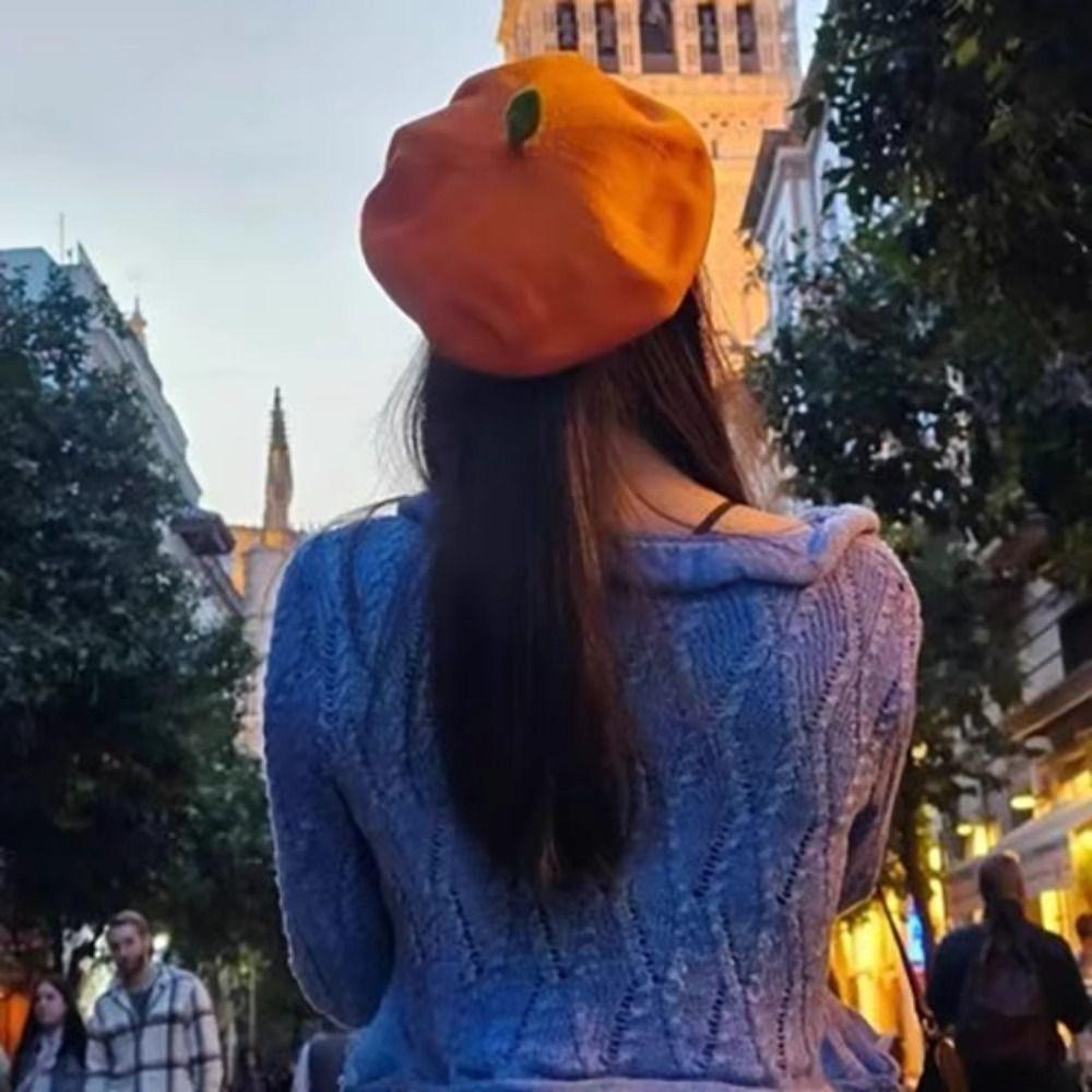 Breathable Girl Painter Hat Little Leaf Beanie Beret Cap Japanese Beret Fruit Caps  Female Lady