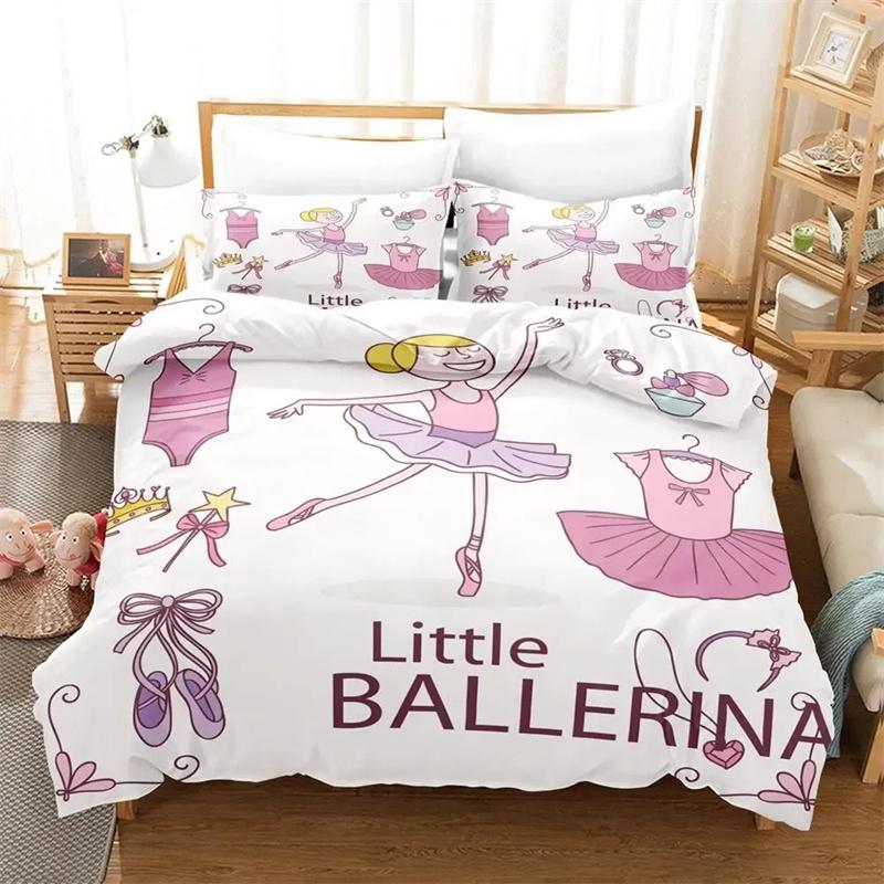Cartoon Ballet Dancing Girl Duvet Cover Set Princess Twin Size Bedding Kids Nordic Bed Cover 150x90 Queen King