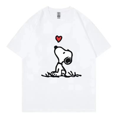 Snoopy Cartoon Anime Boy T-shirt Summer Short Sleeve White Cotton Kids Tee Shirts Tops New Fashion Couple Clothes Tops