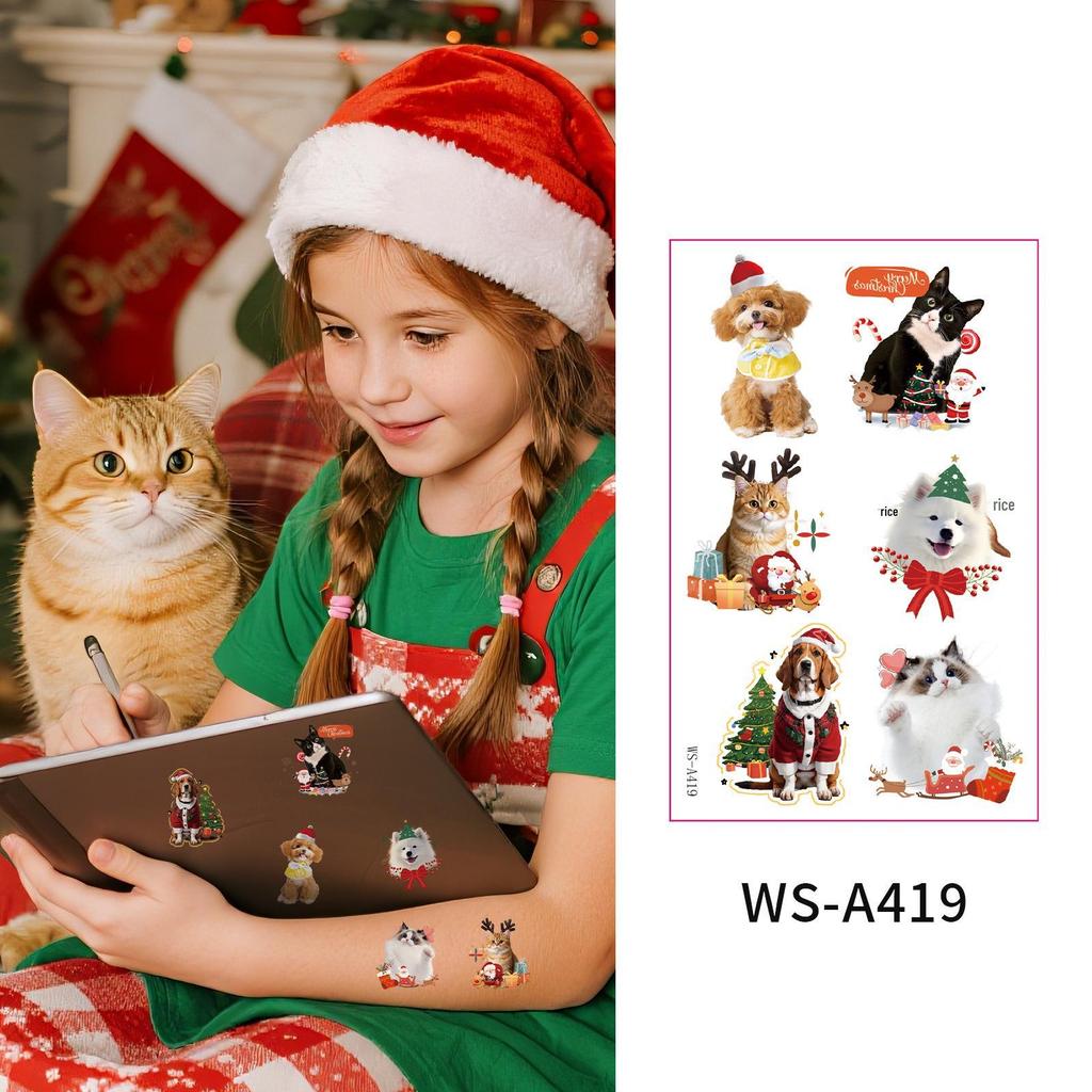 Christmas Tattoo Stickers for Pets, DIY Decor, Guitar & Water Cup