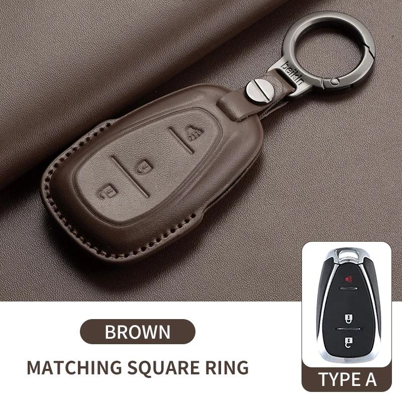 Leather Car Key Case Cover Holder Keychain Shell for Chevrolet 2017 2018 2019 Malibu Camaro Cruze Traverse Sonic Volt Equinox