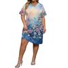 Summer Plus Size V Neck Short Sleeve Knee Pocket  Print Casual Dress For Women