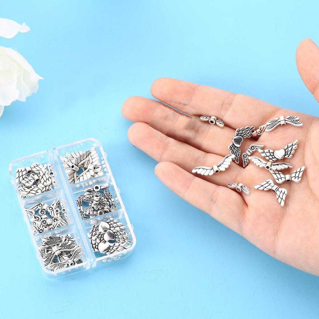 6/8 Stili Perline ad Ala Ciondolo Ali d'Angelo Perla Distanziatrice in Lega Colore Argento Antico per Collane Braccialetti Creazione di Gioielli