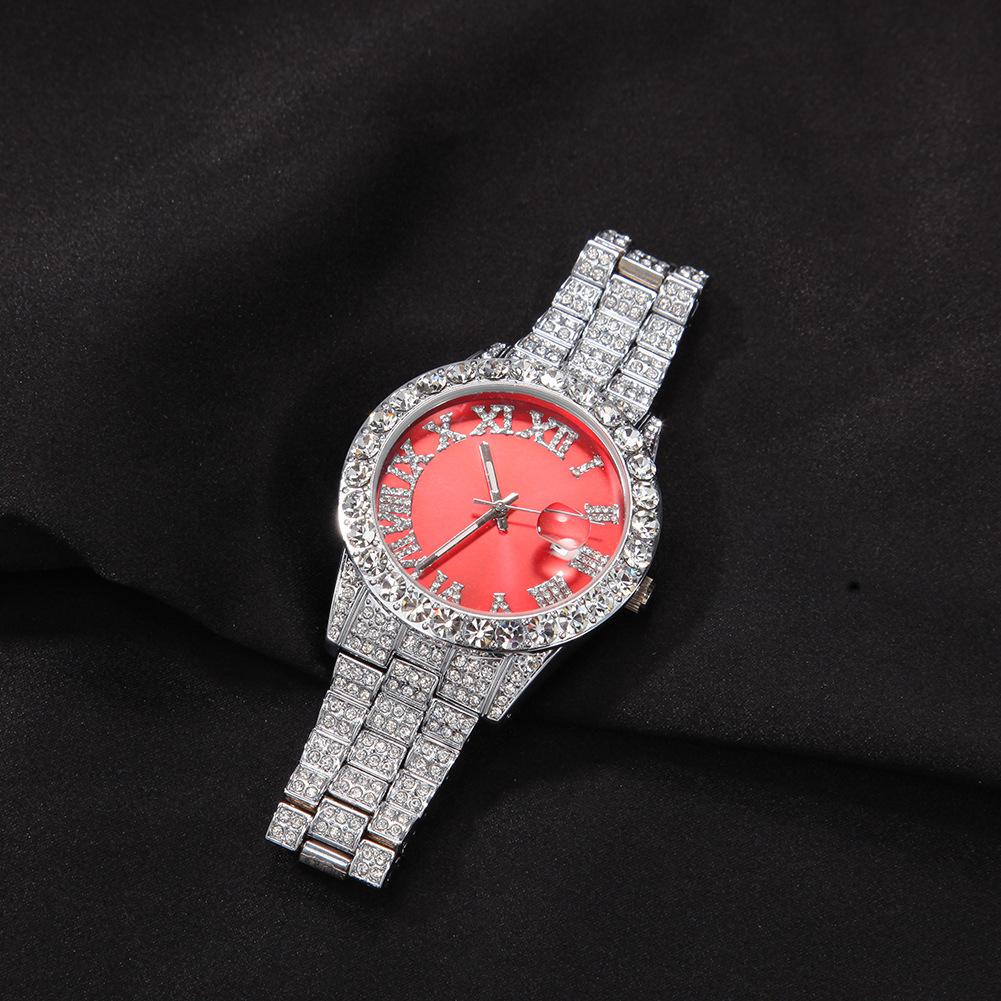 Roman Numerals Diamond-encrusted Men's Watch Trendy Brand Green-faced Large Dial Quartz Watch, One Piece Is Sent On Behalf of Others.