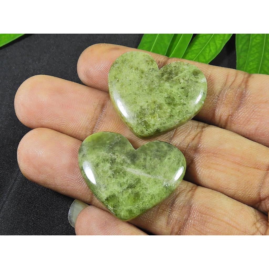29-30MM Vessonite?Heart 2 Pcs Healing Heart Cabochon Loose Gemstone 74Cts. SK-4129