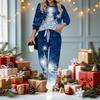 Ensemble Deux Pièces Imprimé Noël pour Femmes, Haut à Manches Longues et Col Rond & Pantalon Jogging à Cordon de Serrage, Survêtement Décontracté pour Printemps Automne