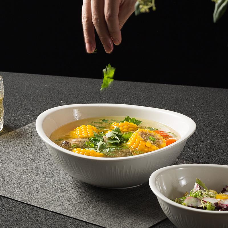Creative Ingots Soup Noodle Bowl For Home Use High-End Deep Dish Restaurant Salad Bowl Nordic Style Pure White Ceramic Tableware