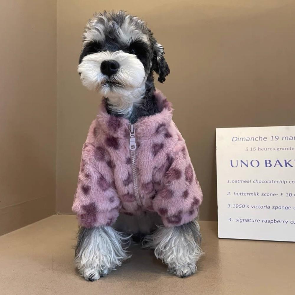 Windproof Dog Warm Clothes Love Leopard Print Plush Dogs Coat for Small Medium Dog