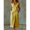 QICED Fashion Summer Spring Solid Color Print Sleeveless Casual Dresses