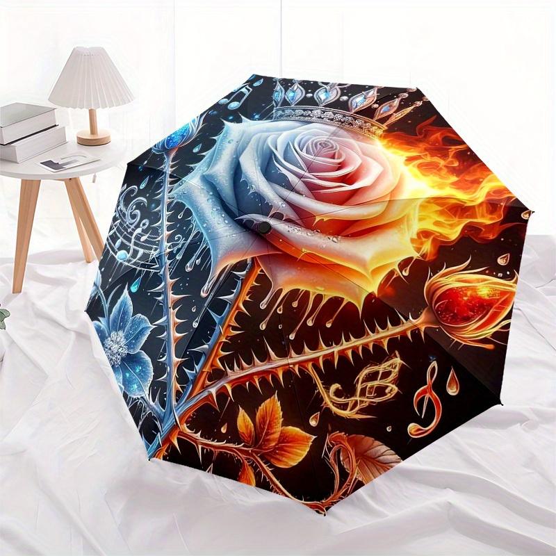 1pc Flaming Ice Rose Symphony Umbrella with Plastic Handle,Suitable for All Seasons Home Travel Outdoor UmbrellaB1879
