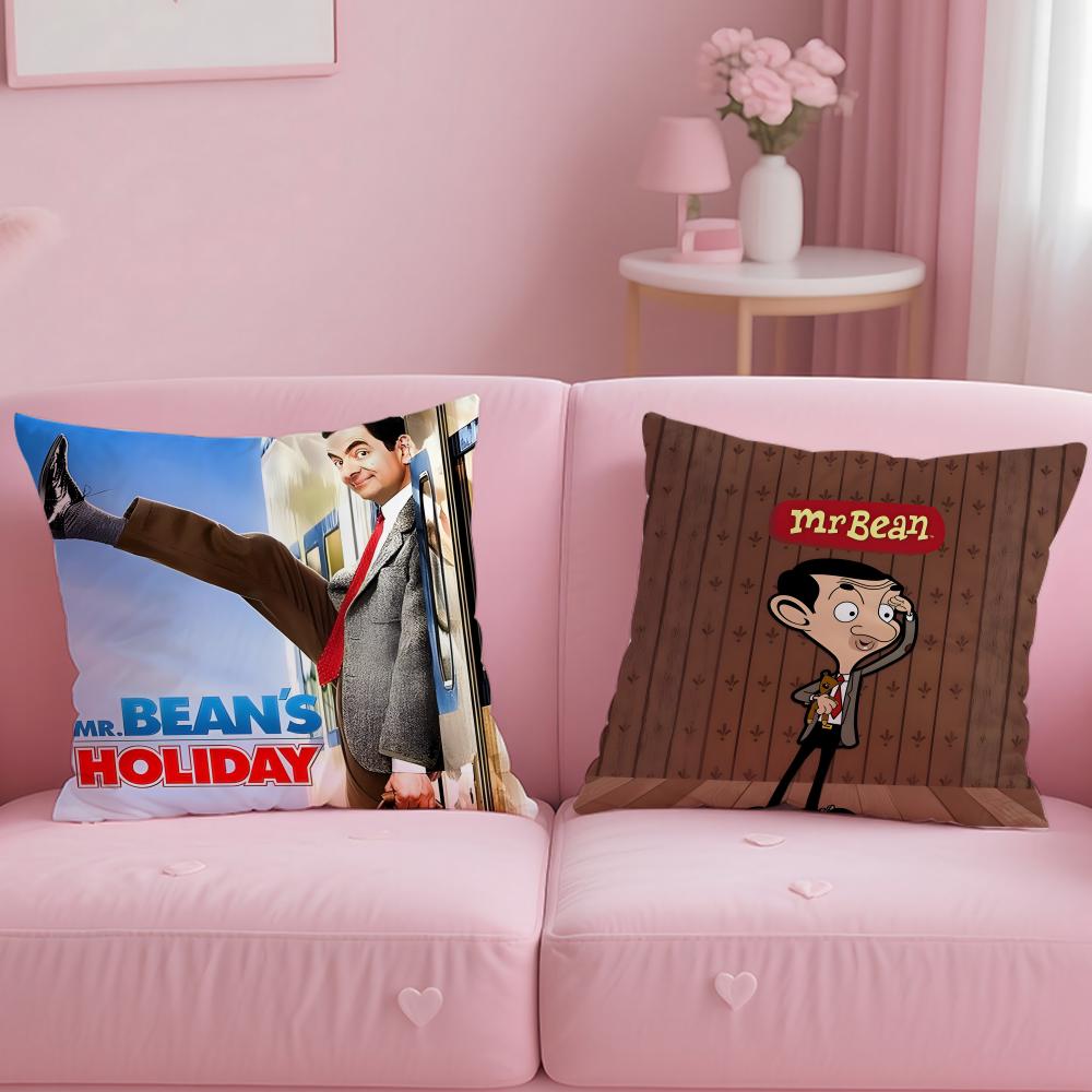 Federa Cuscino Mr B-Bean-N Morbido Tessuto Peluche Copricuscino Stampato Double-Sided Caldo Cuscino per Divano Invernale