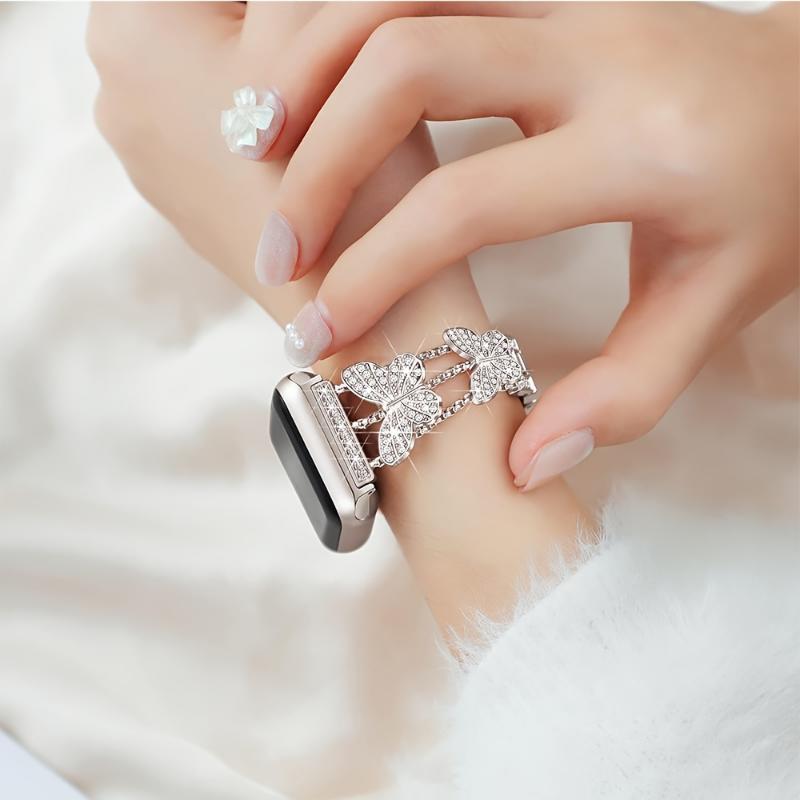 Metal Strap for Apple Watch Series 8 7 6 SE 5 4 3 45mm 44mm 42mm Luxury Butterfly Diamond Bracelet IWatch Ultra 49mm 40mm 38mm