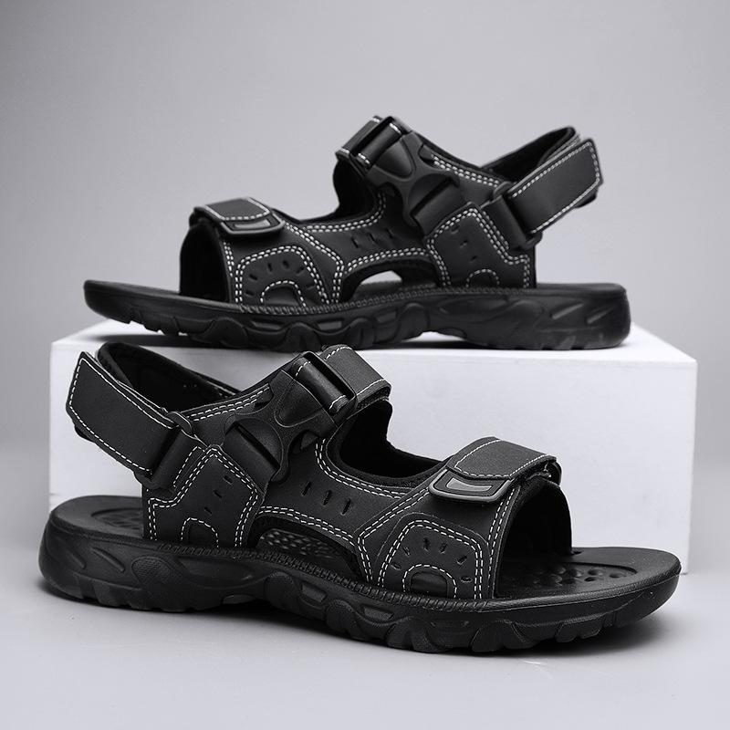 Fashion Summer Men Sandals PU Leather Lightweight Open Toe Flat Mens Casual Shoes Outdoor Walking Sandals for Men Beach Shoes Size