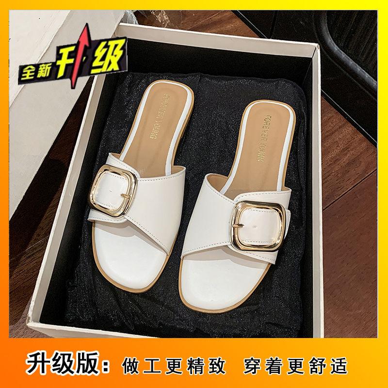 Square buckle one-word cool slippers women wear fashionable foreign style high value French fashionable Xiaoxiangfeng 2025 summer and autumn new model