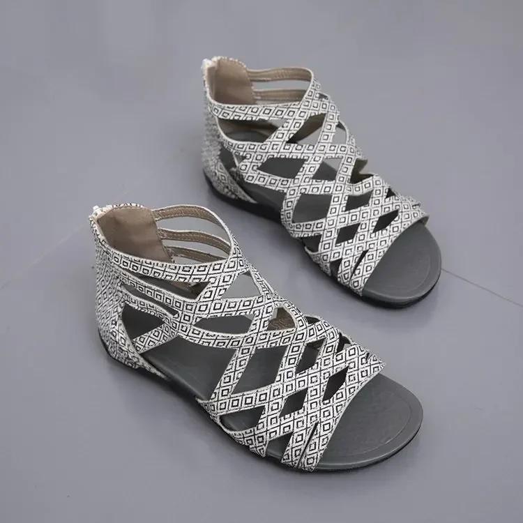 ladies Leopard Slope Heel Sandals Non-slip Lightweight Comfortable Casual womens Slippers Rome Outside Casual Flat Bottom Shoes