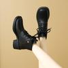 2025 New Boots Woman Retro Mid Heeled Short Boots with Lace Up Thick Heels with Low Heels Casual and Fashionable Ankle Boots