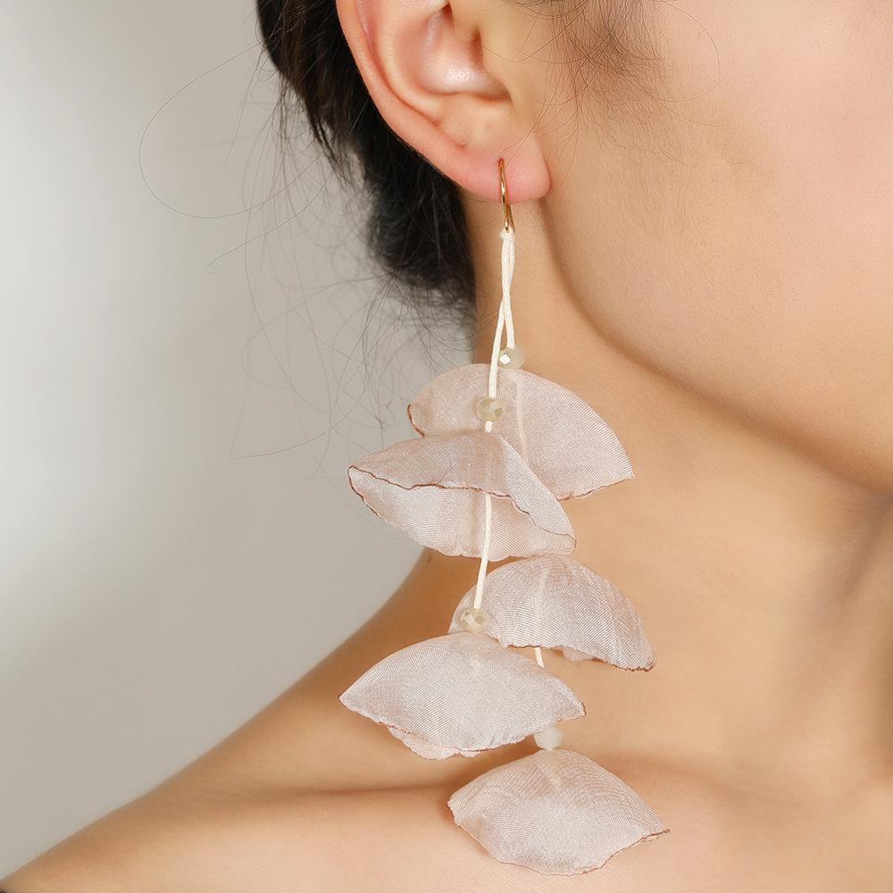 

Temperament Charm Multi-layer Transparent Mesh Lace Flowers Petal Long Tassel Dangle Earrings for Women Fashion Party Jewelry
