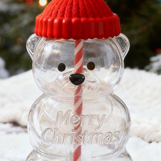 Sippy Cup with Straw Christmas Bear Glass Cup Easy to Clean Drinking Cup for Kids Adults Large Capacity Homemade Beverage Container
