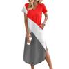 Women's Casual Comfortable V Neck Loose Hem Split Vacation Short Sleeve Geometric Long Dresses