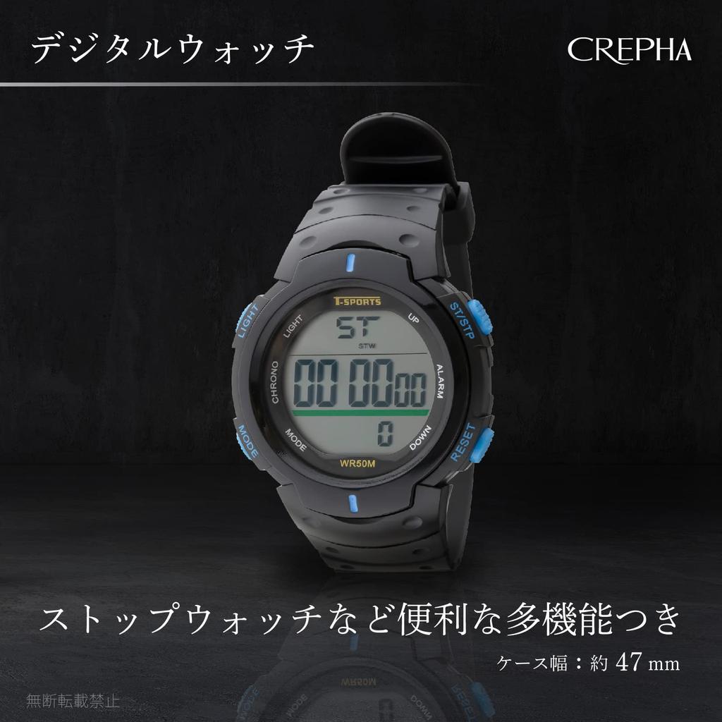 [Clefa] Digital Watch, Waterproof, Stopwatch Function, Urethane Strap, 191021, Men's, Black