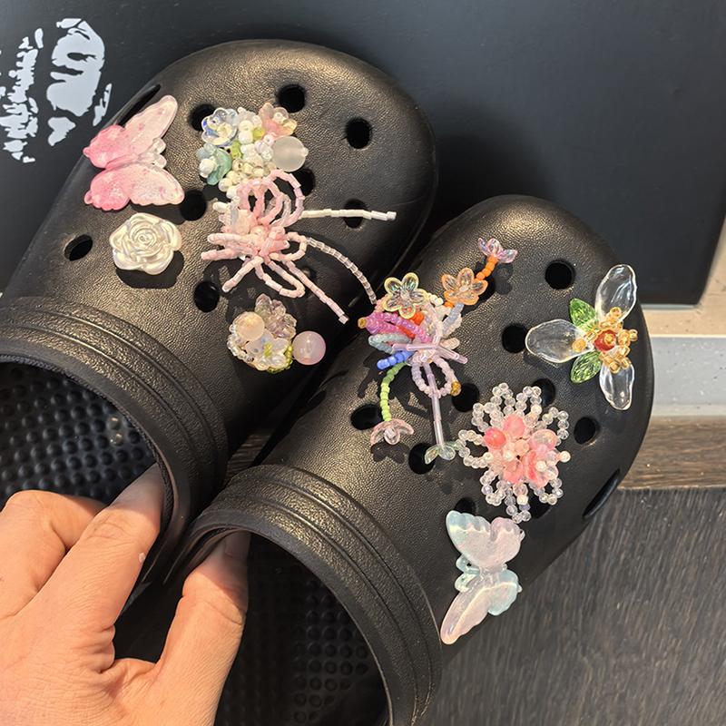 Dopamine Pearl Butterfly Beaded Jelly Shoes Sandals Accessory Diy Decorative Shoe Flower Slippers Shoe Buckle Accessories