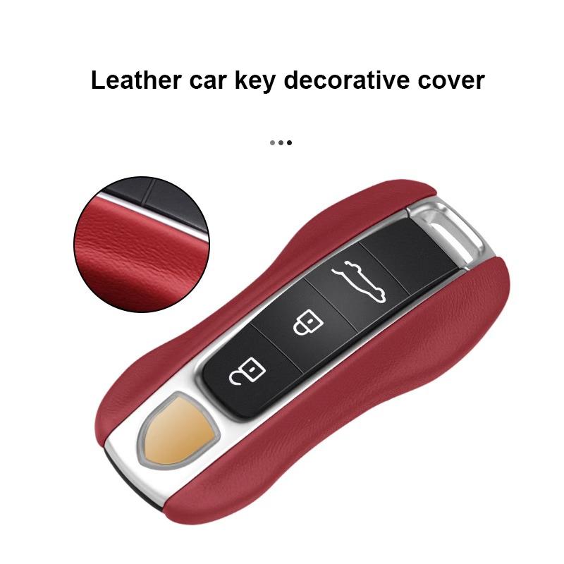 Luxury Genuine Leather For Porsche Boxster Cayman Panamera Cayenne Macan 718/911 Taycan Car Key Case Cover Protective Keychain