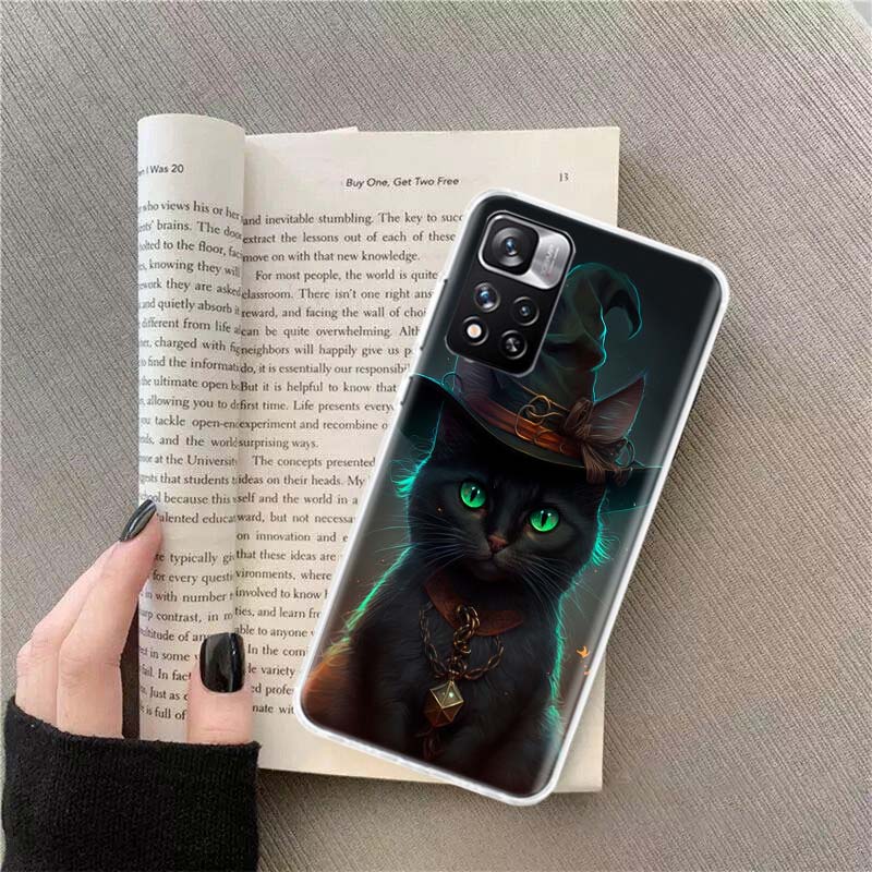 Halloween Magic Cat Phone Case For Redmi Note 13 12 Pro Plus 14 15 Pro 5G 11 11T 11E 11S 10 Pro 10S 9 9S Cover Cell Clear TPU Ca