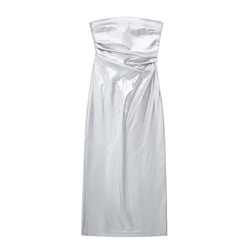 European American Women s Clothing Summer Sexy Slim Fitting Metal Tube Top Dress M серебряный