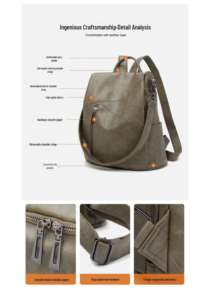 Korean Style Women's Soft Leather Anti-theft Backpack - Versatile, Large Capacity, Double Shoulder for Casual Travel, 2026 Summer