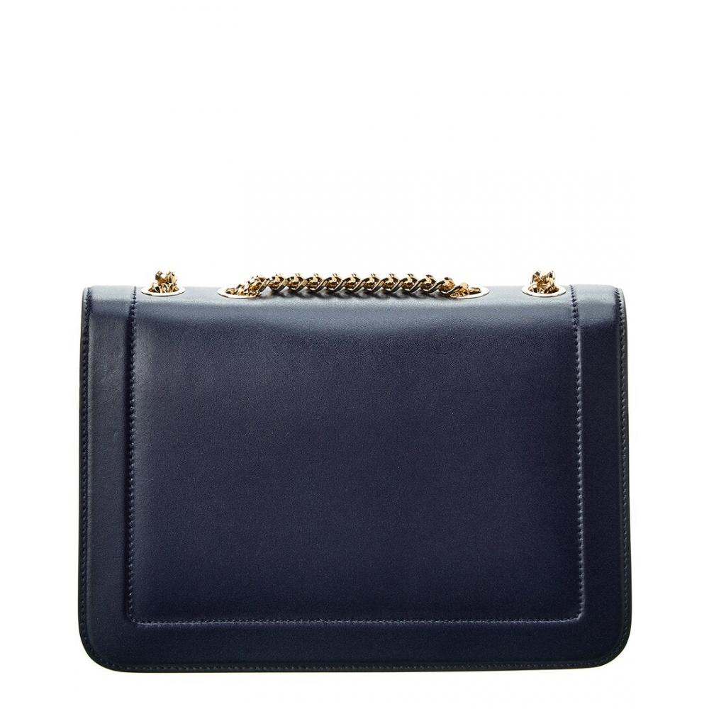 Salvatore Ferragamo Ferragamo Vara Bow Front Flap Leather Shoulder Bag Blue