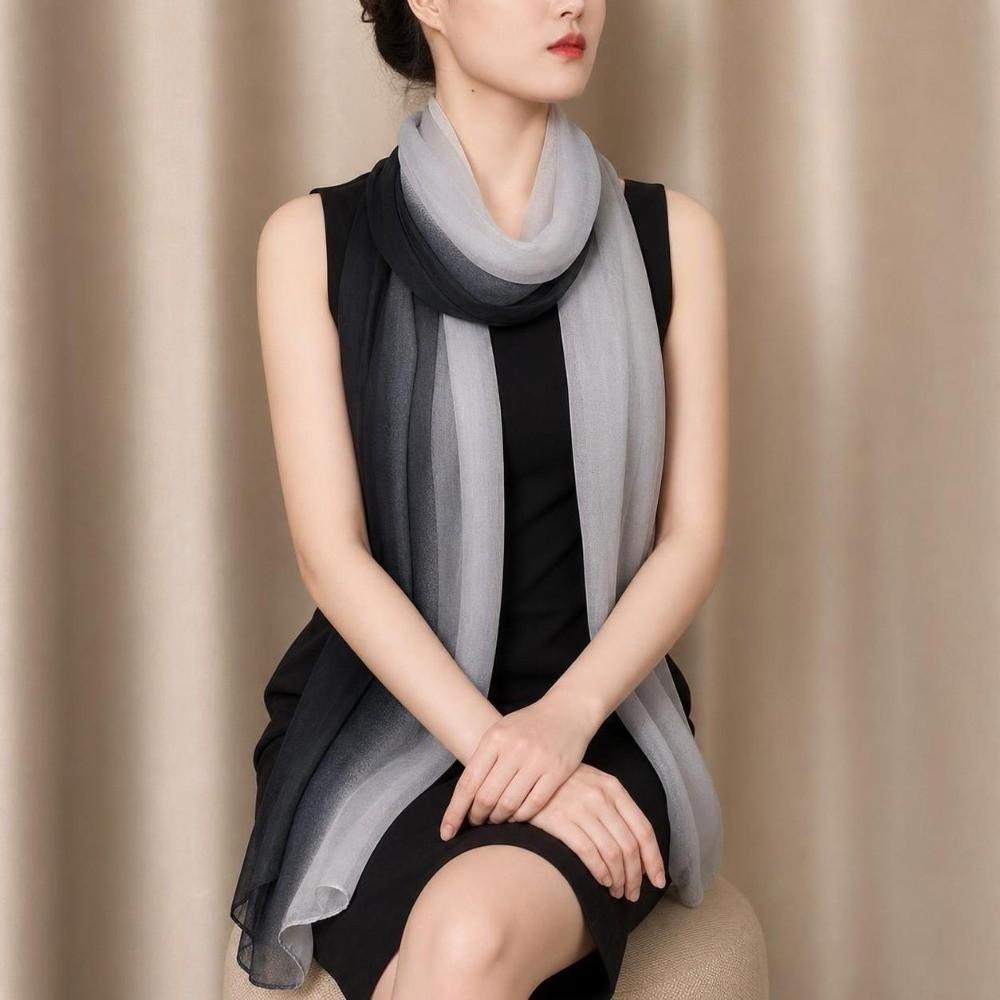 Silky Touch Neck Scarf Gradient Color Shawl Hijab Fashion Long Gauze Headwrap for Women