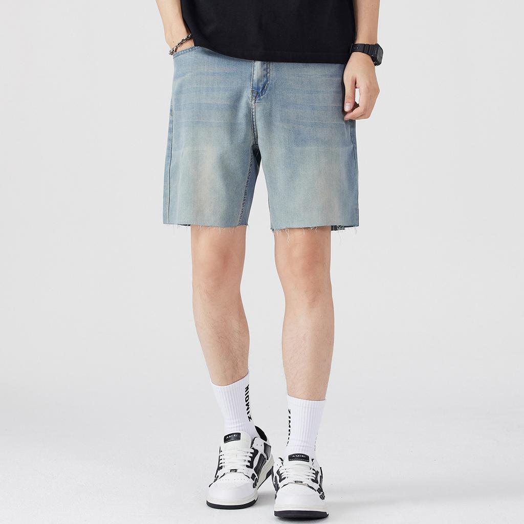 Summer Ultra-thin Tencel Soft Denim Quarter Shorts Men's Loose Straight Casual Elastic Versatile Trendy Shorts