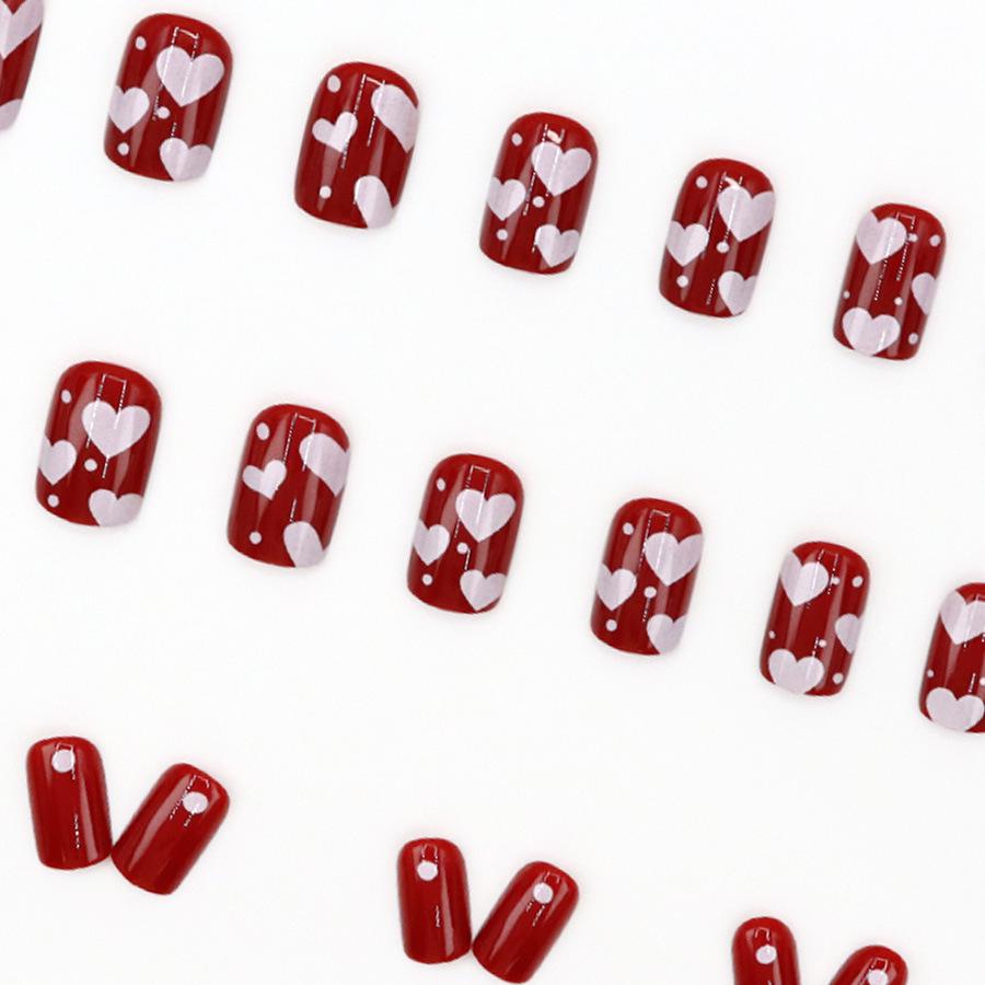 Cherry Red Heart Print Whitening Nail Stickers - 24 Pieces